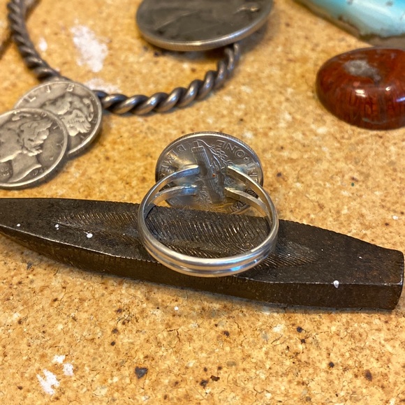 Mercury Dime Silver Ring 1943 Sterling Silver Band Handmade - Picture 4 of 4